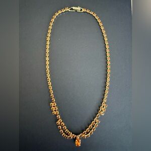 Vintage Amber Crystal Rhinestone Necklace Art Deco